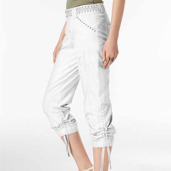 INC International Concepts Pants - INC Curvy-Fit Studded Cargo Pants- Washed White